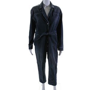 3x1 NYC Women's Long Sleeves Cinch Waist Straight Leg Jumpsuit Black Size XS